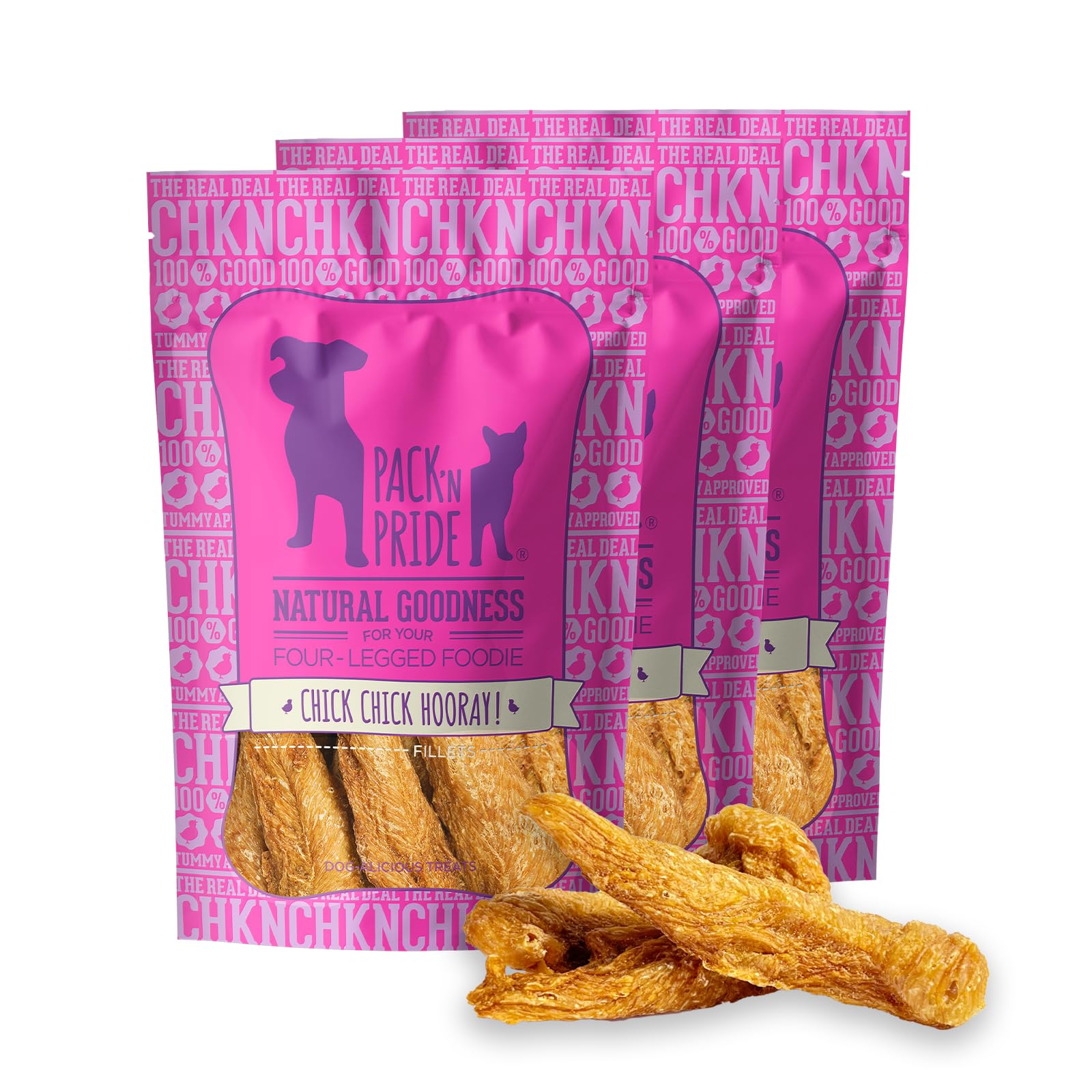 PACK'N PRIDE Dog Treats, 3 Pack*100g Freeze-Dried Chicken Strips, Low-Fat Dog Chews for Small&Medium Dogs, Chicken Fillets, No Artificial Flavors, Grain-free