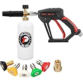 Tool Daily Short Pressure Washer Gun with Foam Cannon, 1/4 Inch Quick Connector, with 5 Pressure Washer Nozzle Tips, 1 Liter