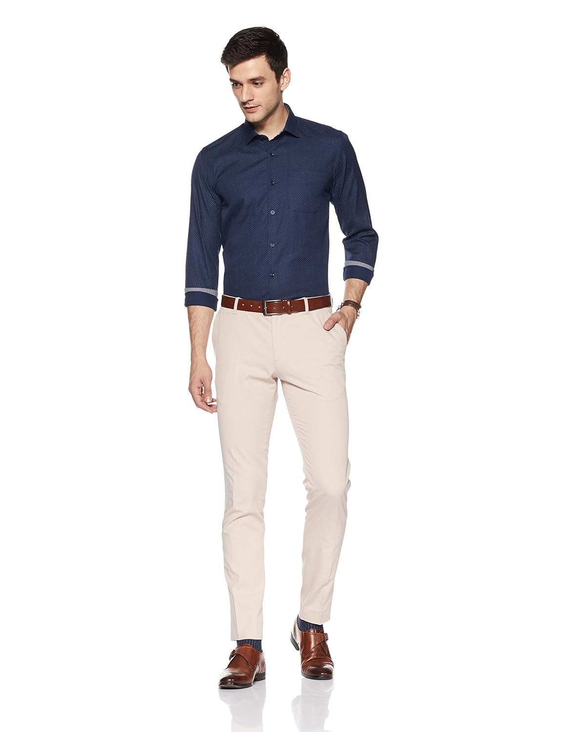 peter england men's printed slim fit formal shirt