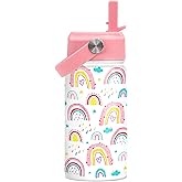 Rainbow Kids Water Bottle With Straw Lid 12oz Insulated Stainless Steel, Travel Tumbler, Gifts For Girls, Birthday, Christmas, Back To School