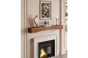 KALSUBO 60 Inch Floating Fireplace Mantel Shelf, Handcrafted Solid Wood fire place Shelf with Arched Front, Easy Wall Mount and Heavy-Duty Bracket, Rustic Modern Mantle for Living Room Farmhouse Décor(Coffee)