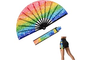 WXHVLTT Rave Fan Rave Hand Fan Dance Fan,Rave Essentials for women, Large Folding Rave Fan for Festival Dance Club Gift Party (Rainbow)