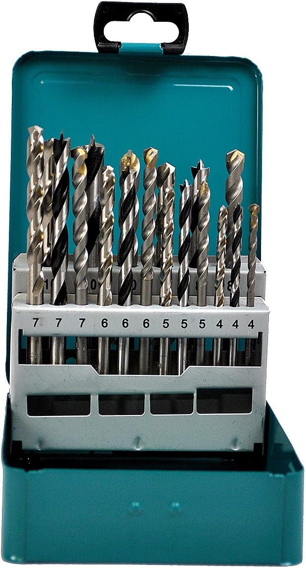 Makita D-47173 Mixed Drill Set Metal Box - Multi-Colour (18-Piece), Blue/Black/Silver