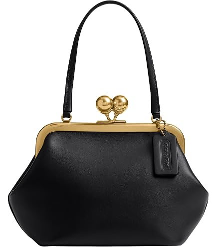 COACH Women's Glovetanned Leather Large Kisslock Frame Bag, Black