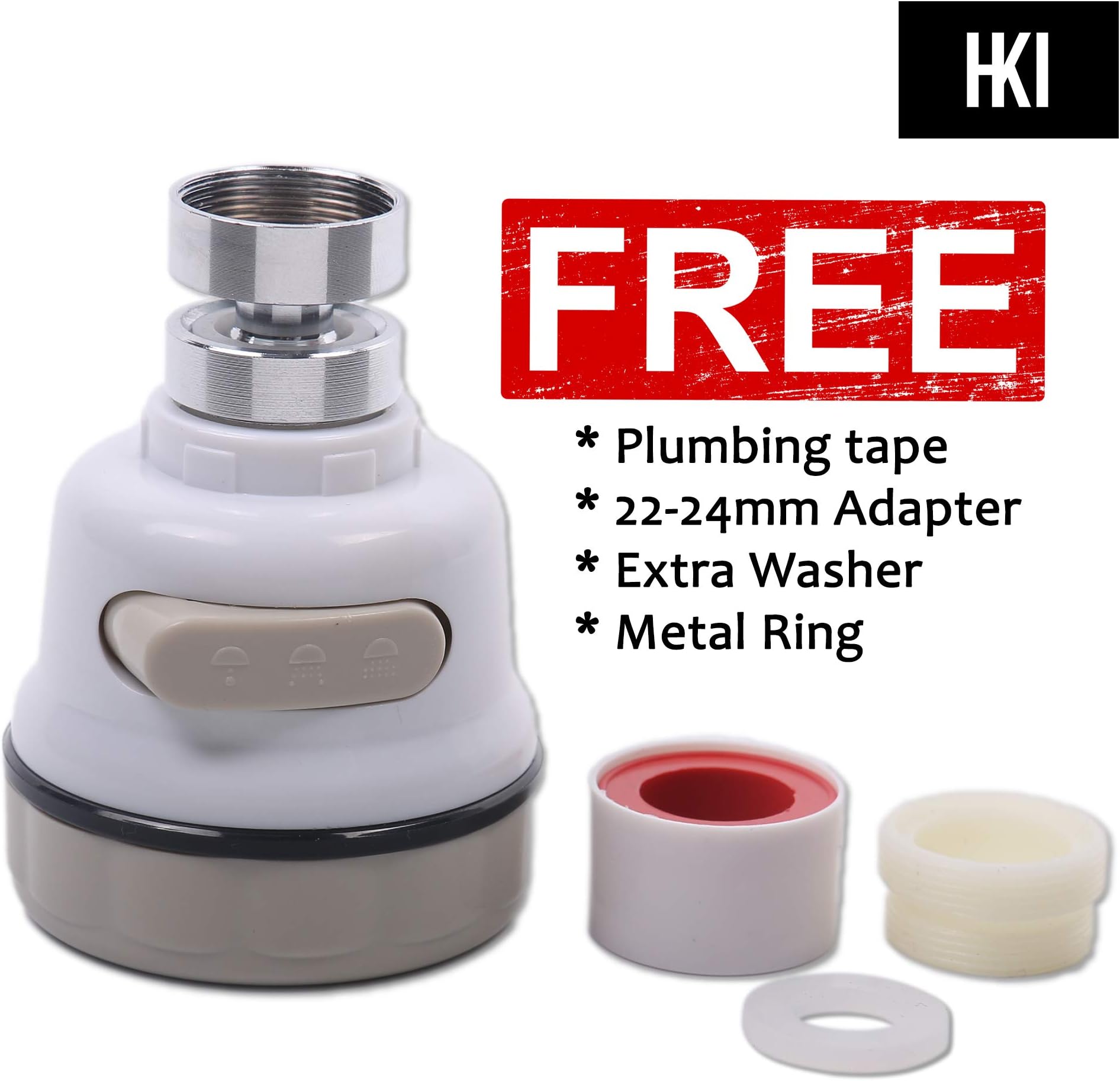 HKI 360 Water Sprinkler for Kitchen Tap, Water Saving Aerator Nozzle for Kitchen, Tap Filter to Save Water (for 22mm and 24mm taps, Pack of 1)