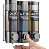 Shampoo and Conditioner Dispenser,GlintGath Shower Dispenser 3 Chamber No Drill Shampoo Dispenser for Shower Wall Mounted Shower Soap Dispenser for Bathroom Hotel,3 * 300ML,Gun Gray