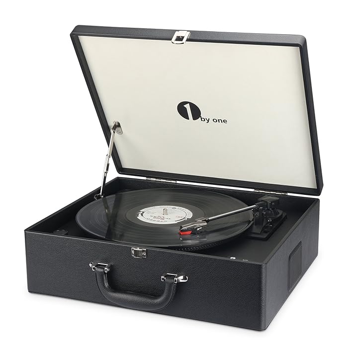 1byone Suit case Style Turntable with Speaker, Wireless Support and Vinyl to MP3 Recording, Belt Driven Record Player, Black