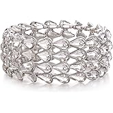 EVER FAITH Bridal Rhinestone Crystal Elastic Stretch Bangle Bracelet for Wedding, Art Deco Waterdrop Four Row Vintage Wrist Jewelry for Woman