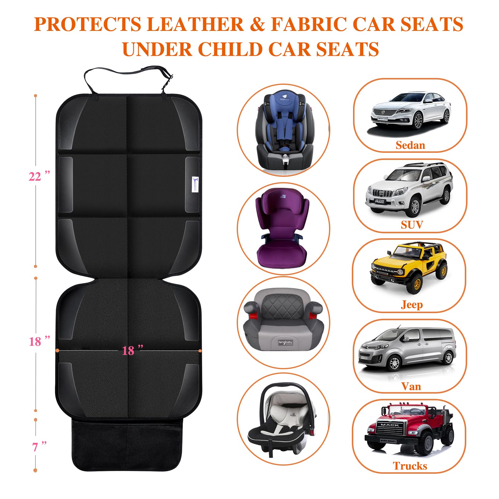 Car Seat Protector, Non-Slip Rubber Padded Backing Seat Protector for Child Seats, Waterproof Thickest Padding Car Seat Protector Under Baby Seat - No Imprint (Black-Ⅰ-1pcs)