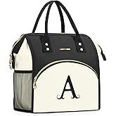 Personalized Lunch Bag for Women, Preppy Reusable Insulated Initials Lunch Box Gift for Friend Large Wide-Open Water Resistant Adult Cooler Tote Bag for Work, Travel, Picnic - A