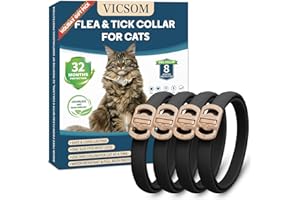 VICSOM Flea and Tick Collar for Cats - 4 Pack, 32 Month Protection Treatment, Waterproof, Natural Prevention, Adjustable for Cats & Kittens (Black)