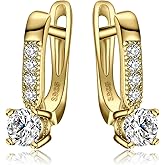 JewelryPalace 1ct Cubic Zirconia Huggie Hoop Earrings for Women, CZ Round Cut 925 Sterling Silver 14k White Yellow Rose Gold Plated Drop Dangle Earrings for Her