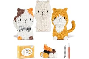 MOREJMTT Crochet Kit for Beginners, Learn to Crochet, Include Easy Knitting Soft Yarn, Step-by-Step Video Tutorial, Hook, Holiday Birthday Gift for Adults and Kids(3 Pack Cats)