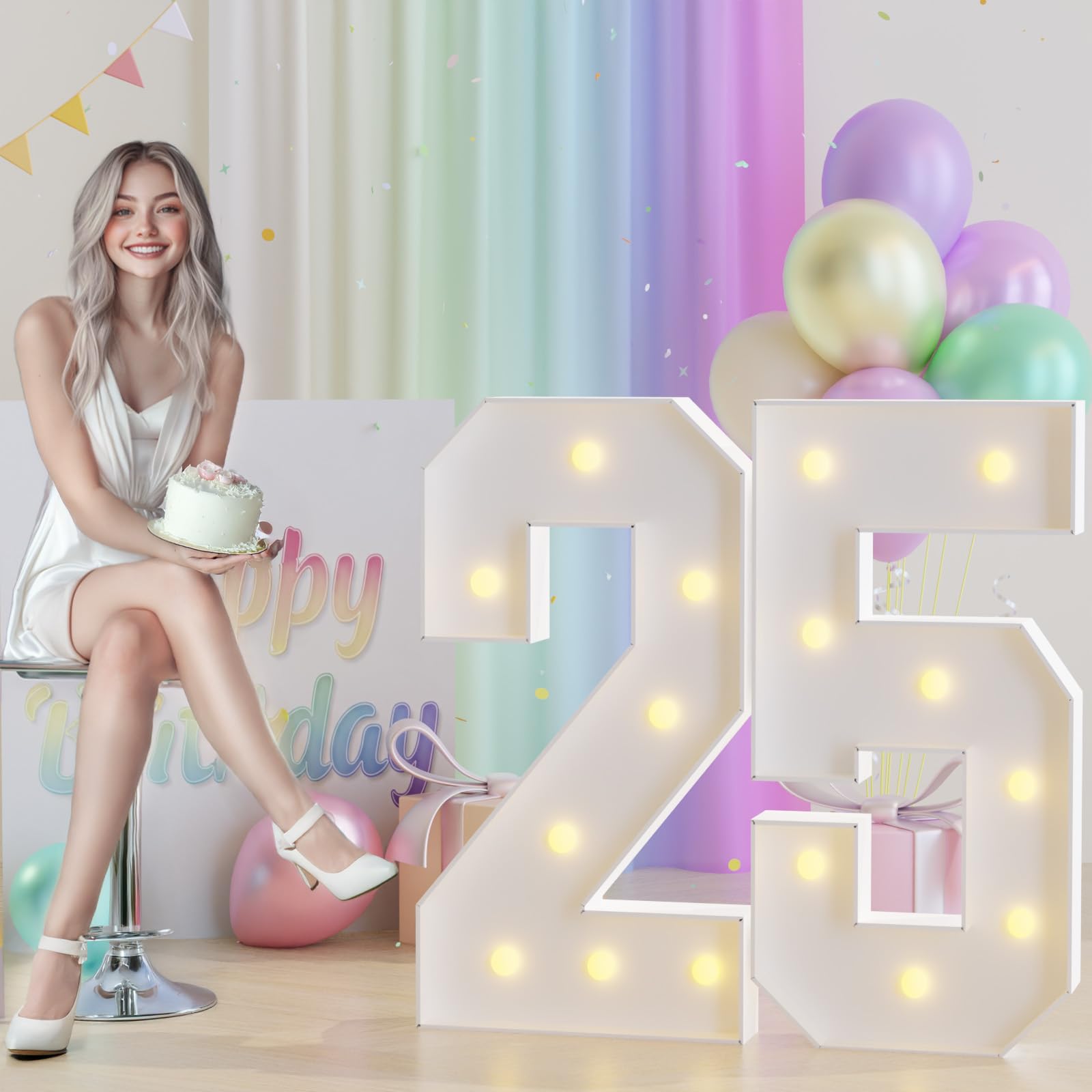 Photo 1 of JoyMuse 3ft Marquee Numbers 25, Large Light Up Numbers 25, 25th Birthday Party and Anniversary Decoration, Yellow Light