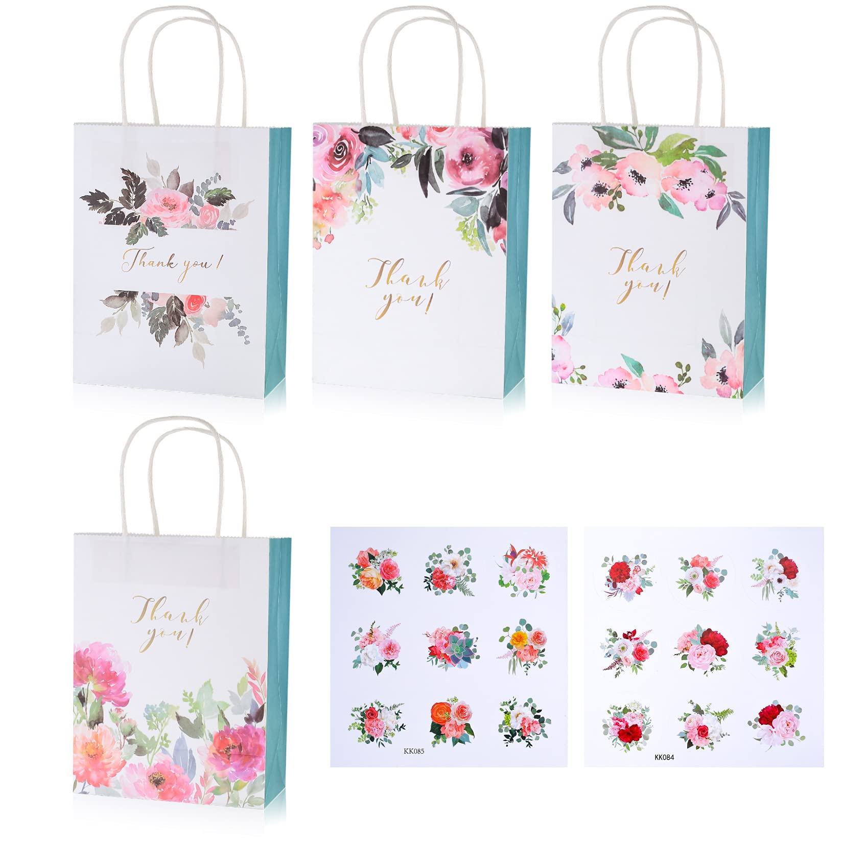 12 Pcs Gift Bags With Handles - Paper Party Bags for Kids With Flower Pattern - Wedding Favour Bags for Christmas, Halloween, Birthday