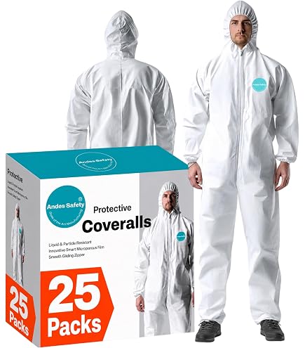 Andes 25 Pack Hazmat Suits with Boots, Lab Coveralls, Size Small