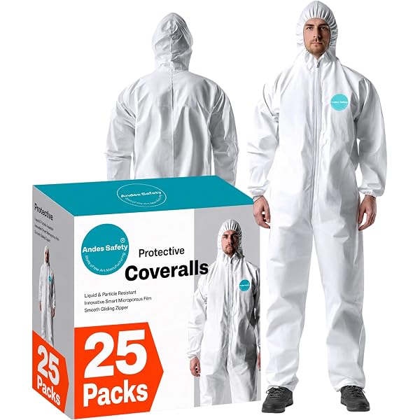 Andes 25 Pack Hazmat Suits, Protective Coveralls with Boots, Heavy