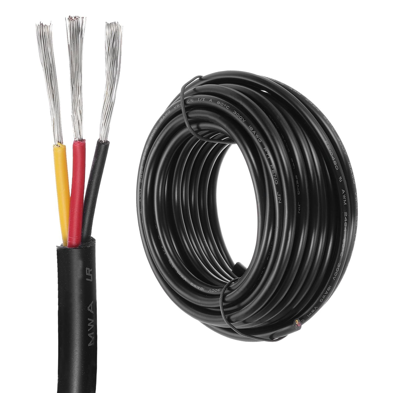 DMiotech 18 Gauge Wire Electrical Wire 3 Conductor, 18 AWG Extension Cable Cord 25 Ft/7.6 m UL2464 300V Stranded Tinned Copper Wire for LED Lighting Automotive