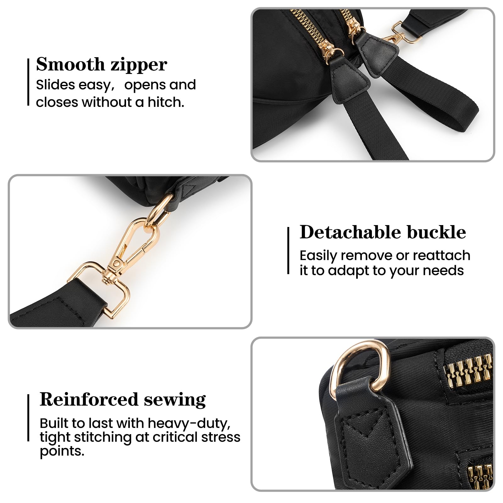 Nylon Crossbody Bags Bum Bag for Women Large Sling Bag Purse with Adjustable Strap（Black）