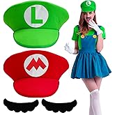 Jolbndcv Red and Green Hat with Gloves Buttons and Beard for Cosplay Costume