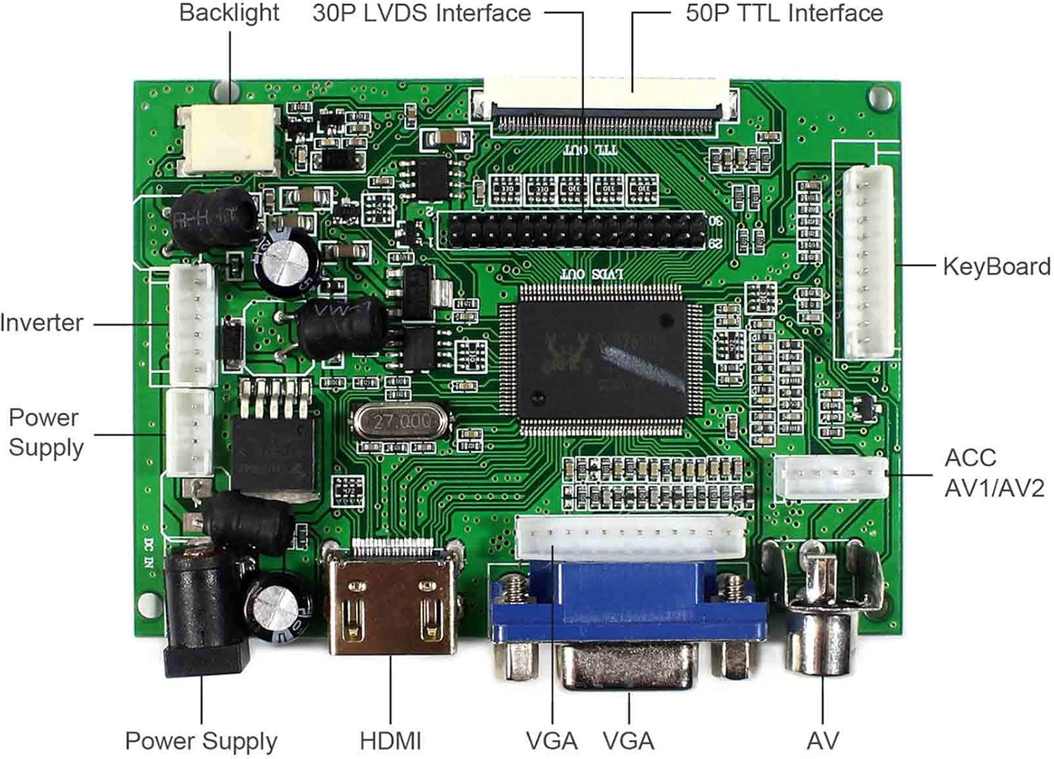 VSDISPLAY 12.1" 12.1 inch 1024x768 4:3 VS121T-001A TFT LCD Screen and VGA 2AV LCD Controller Board,for DIY Monitor Displaying - Image 4