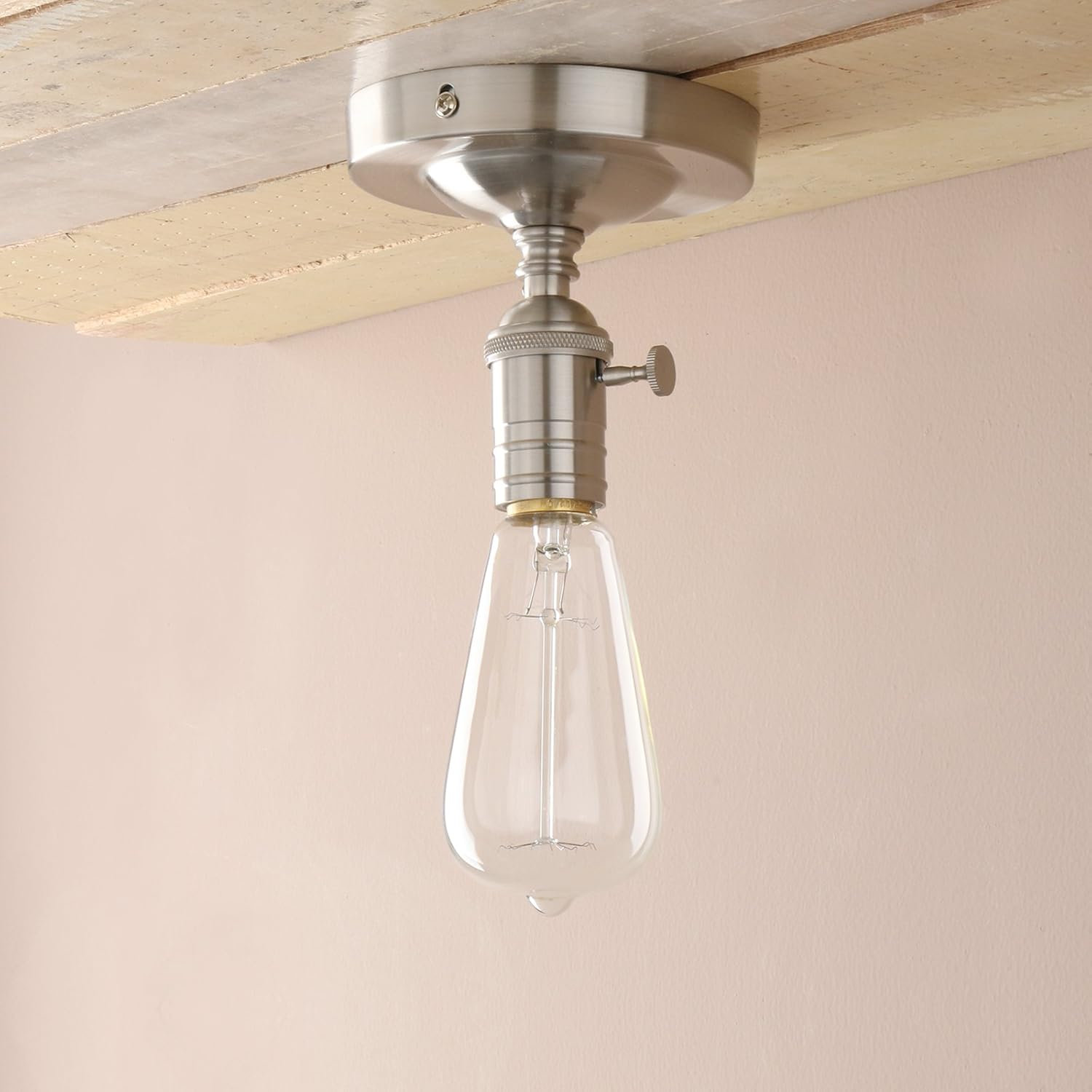 PathsOn Industrial Retro Loft Bar Kitchen Pendant Light Fitting Ceiling Lamp Flush Mount Switch Light Fixture Chandelier Decorative Lighting E27 (Brushed) - Image 4