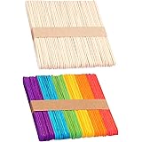 JANEMO 100 Pcs Wooden Craft Sticks, High Toughness Burrless 2 Color Assorted Natural Wooden Stick, Used for Handicrafts, Deco