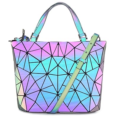 HotOne Geometric Purse Holographic Purse,Eco-Artificial Leather Luminous Purses and Handbags Match Wallet Optional