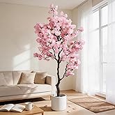 BINCUE Artificial Pink Cherry Blossom Tree Fake Tree Cherry Blossom Decor Fake Flowers Faux Flowering Tree Pink Flowers Flora
