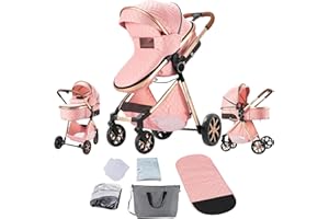 MAGIC ZC 2 in 1 Baby Stroller with Bassinet, Reversible Newborn Foldable Pram, Infant High Landscape Pushchair, Portable Standard Stroller, Reclining Buggy, Baby Carriage (2USV9-PINK)