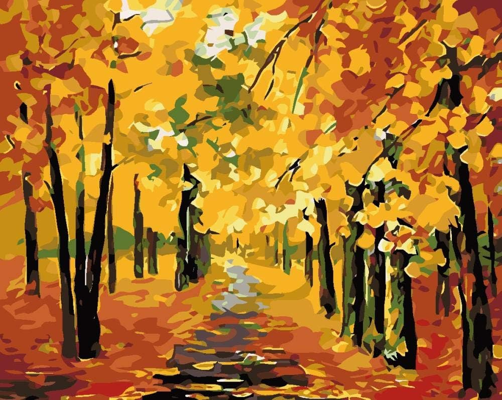 Zllm Paint By Numbers For Adults Autumn Forest 16x Inch Diy Oil Painting By Numbers Kits Canvas Oil Painting For Adults And Drawing 40 50 Cm Without Frame Amazon Co Uk Toys Games