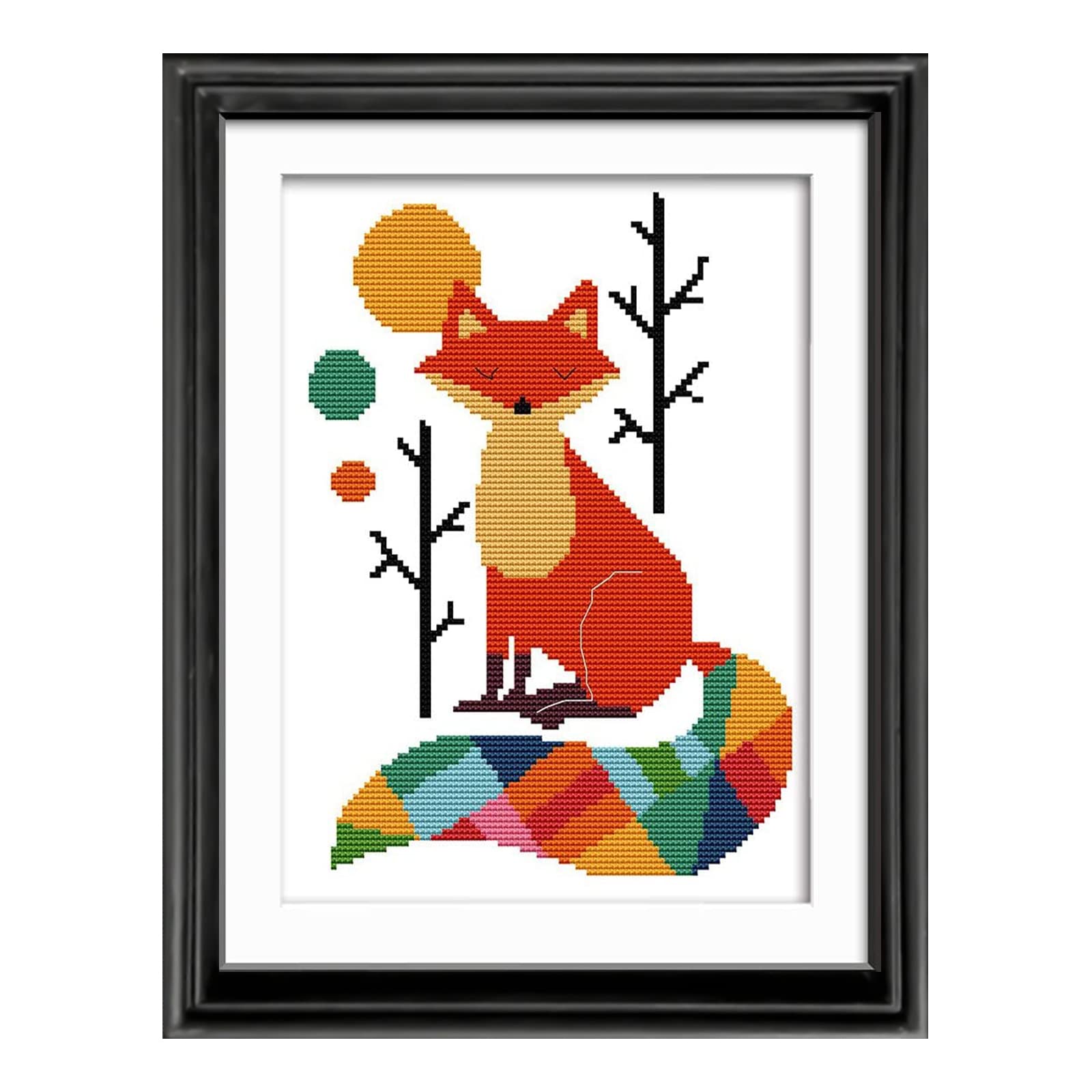 suchkawe Cross Stitch Kits, DIY Needlework Kits 11CT Stamped Cross Stitch Kit for Beginners Adults Kids Home Bedroom Decoration, Embroidery Kit Colourful Fox (28X38cm)