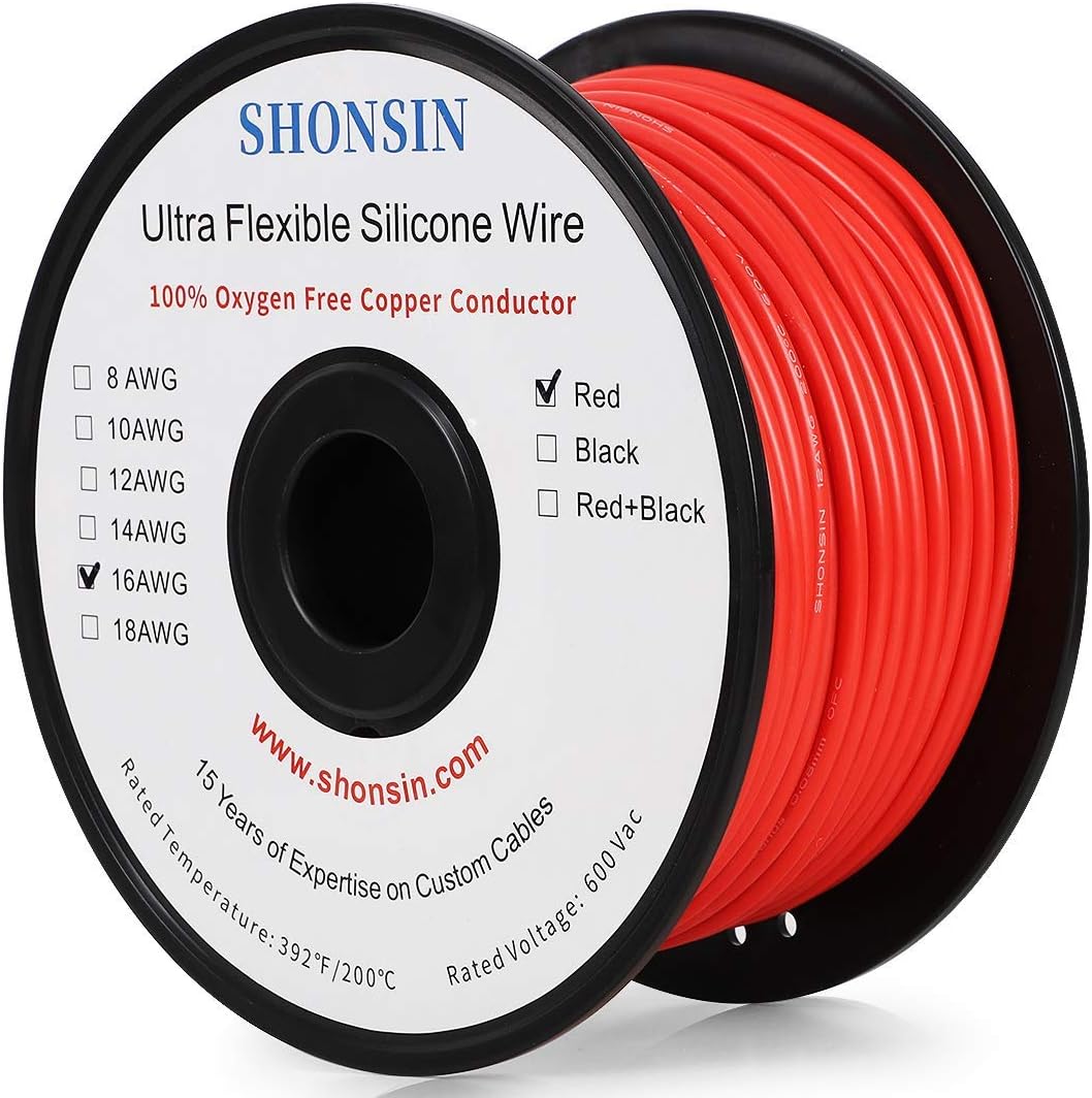 Shonsin 16 Gauge Silicone Wire【250ft / 76.25m Red】Ultra Flexible 16 AWG