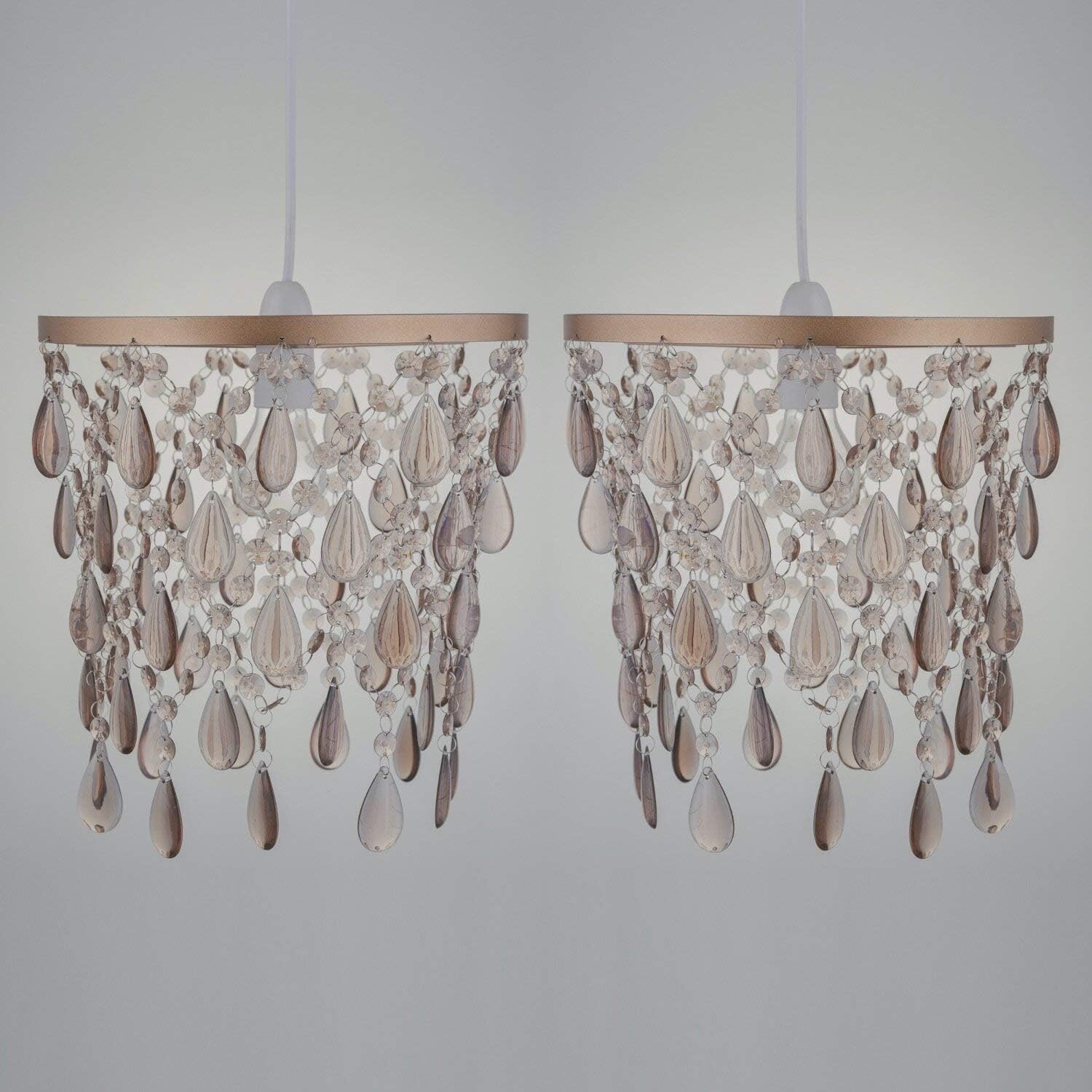 Pair of Rose Gold Acrylic Crystal Light Shades, Easy Fit Ceiling Light