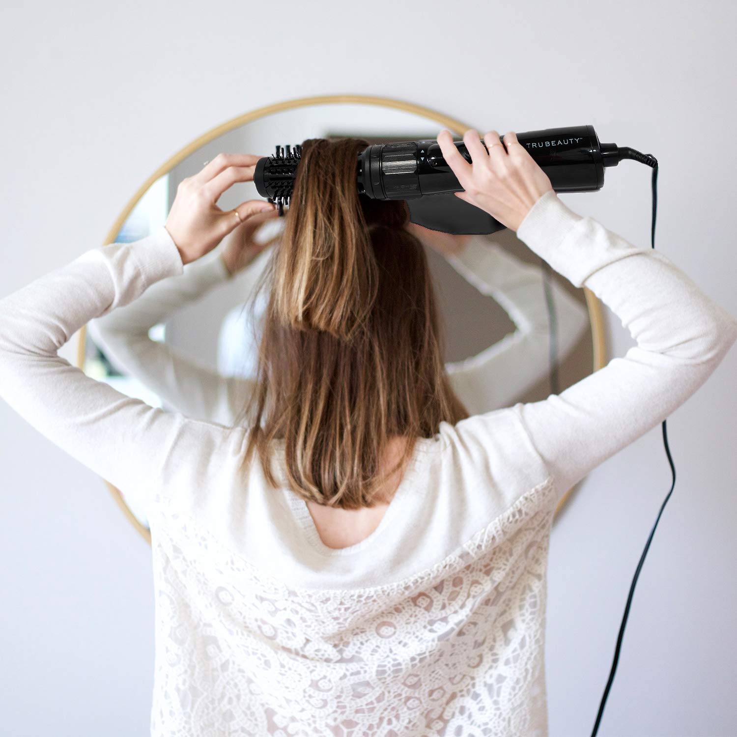 Tru Beauty 15 Inch Ceramic Coated Rotating Hot Air Brush 2 In 1 Volumizer And Styler Black