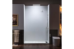 WOODBRIDGE Solid Surface 60" W x 75" H Tile Tub and Shower Wall Panel Surround, Quick Install, Cuttable, Stacked Block in a Staggered Vertical Pattern,0.138" (3.5mm) Thick,Matte White Finish