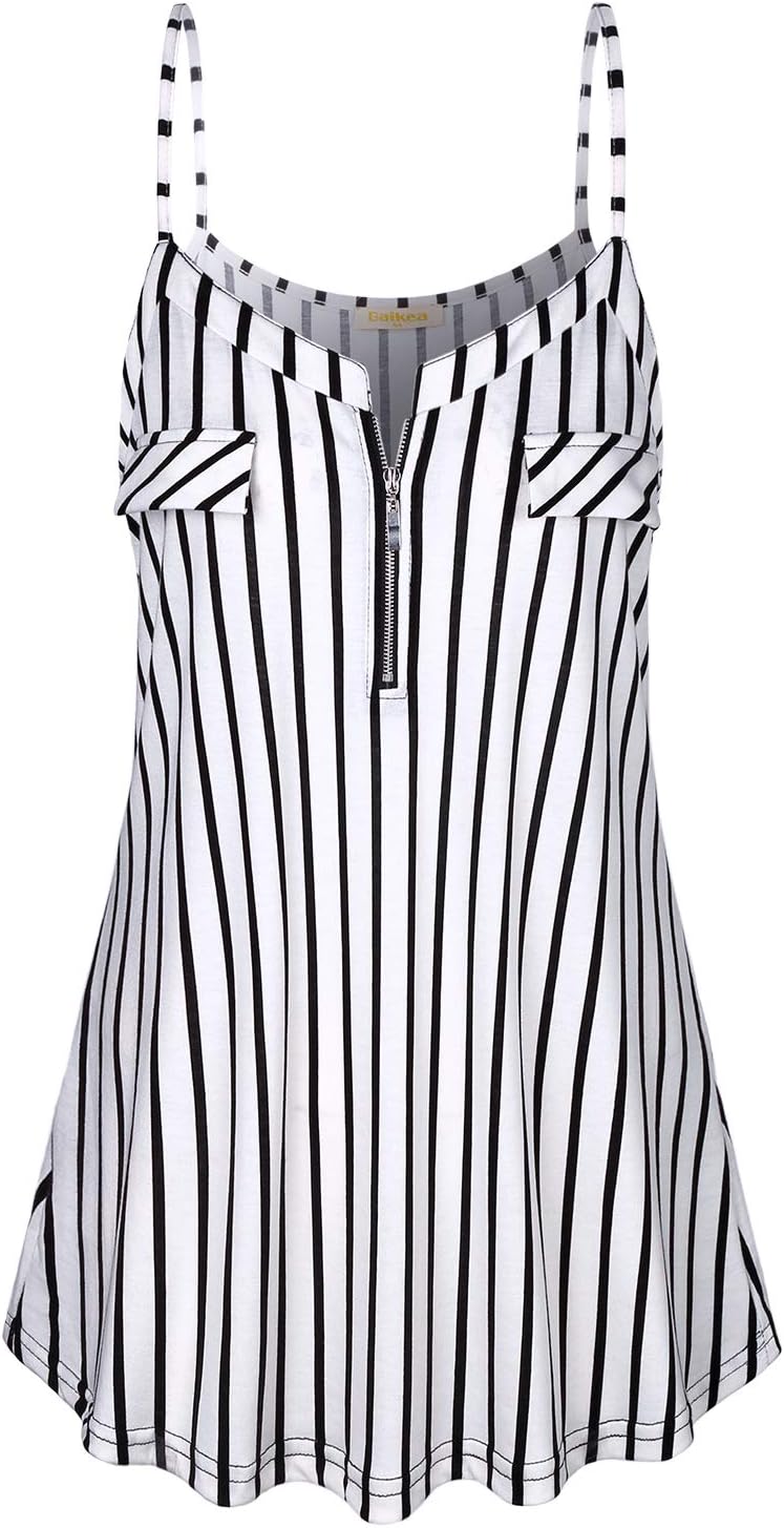 BAIKEA Women's Zipper V-Neck Spaghetti Strap Vest Summer Cami Tank Tops