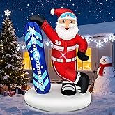 7FT Christmas Inflatable Outdoor Decoration Blow Up Santa Claus Takes Snowboard with Merry Christmas Inflate Xmas Decor Lawn Winter Sports Fans LEDs for Holiday Party Garden Yard Patio Décor