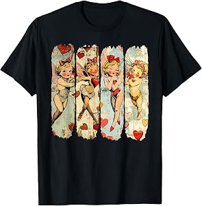 Retro Cupid Coquette Bow Love Valentines Day Womens Girls T-Shirt