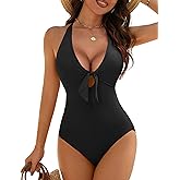 AI'MAGE Women's One Piece Swimsuits Halter Bathing Suits Push Up Swim Suits Slimming Tummy Control Swimwear Black