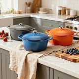 Overmont Enamelled Cast Iron Casserole Pot 26 cm 5.2L with Lid Grey view 7