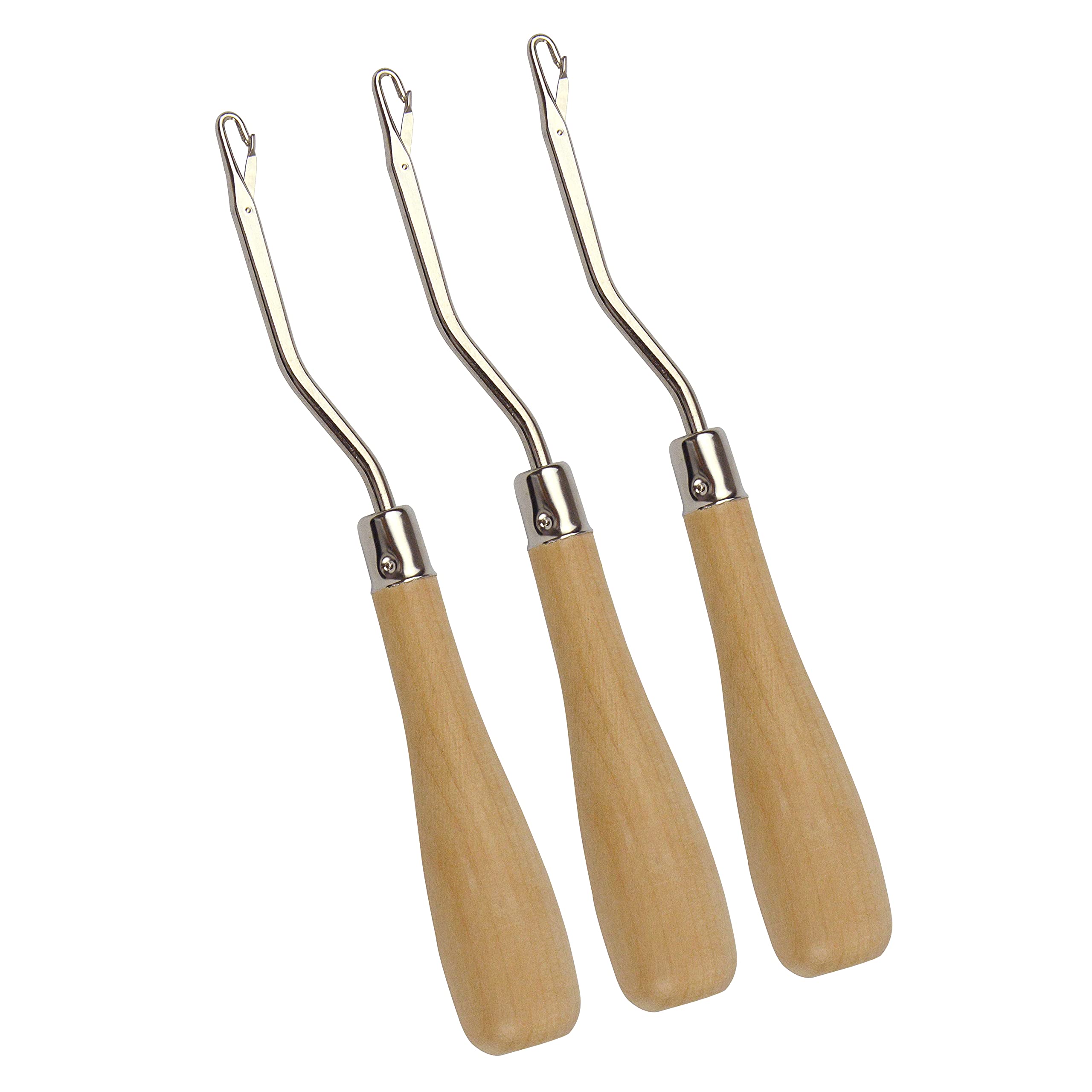 3 Pcs ​6.5 Inch Wooden Bent Crochet Latch Hook Knitting Tool for Rug Hook Making Wig Designing and Other Craft