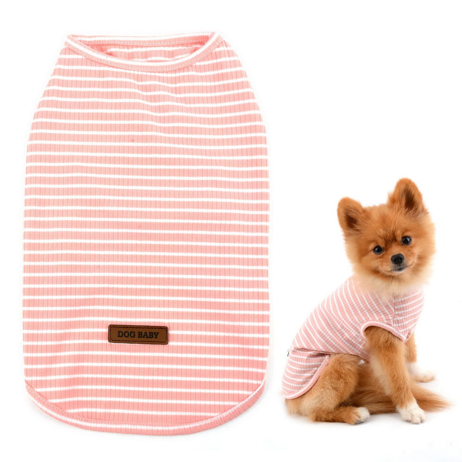 SMALLLEE_LUCKY_STORE Basic Pet Knitted Cotton Striped Tee Shirt for Small Dogs Cats Boy Girl Puppy Sleeveless T Shirt Vest Soft Chihuahua Summer Clothes,Pink,XL