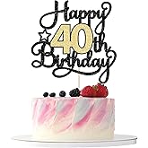 1Pc 40th Happy Birthday Cake Topper Glitter Cheers to 40 Years Birthday Cake Pick Decoration for 40th Wedding Party Decoration Supplies Black Gold