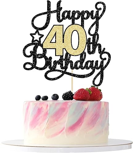 RoadSea "Happy 40th Birthday" Cake Topper - Glitter Blue Number 40 Decorations For 40th Birthday Party - View #10