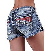 Flamingals Jean Shorts for Women Ripped Denim Mid Waist Distressed Raw Hem Skinny Stretchy Shorts