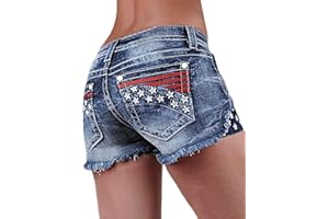 Flamingals Jean Shorts for Women Ripped Denim Shorts High Waist Distressed Raw Hem Skinny Stretchy Shorts
