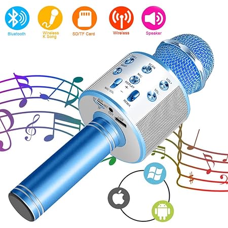 SunTop Bluetooth Karaoke Mikrofon Kinder, Drahtlose Mikrofon Player mit Lautsprecher Dynamisches Mikrofon für Erwachsene und 
