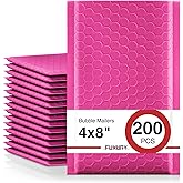 Fuxury Pink Bubble Mailers 4x8" 200 Pack Usable Size 4x7" Waterproof Padded Envelopes Self Seal Bubble Envelopes Padded Mailers for Small Business Envelope Mailers
