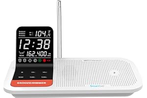 Emerson SmartSet Weather Band Dual Alarm Clock Radio with 15W Wireless Charging, USB Ports, NOAA Alerts, Temperature Sensor, 0.6” Black Backlit LCD Display, Dual Alarm, White